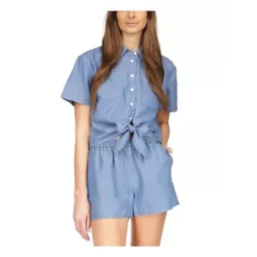 MICHAEL MICHAEL KORS Womens Blue Zippered 3/4 Sleeve Collared Top L - Picture 1 of 2